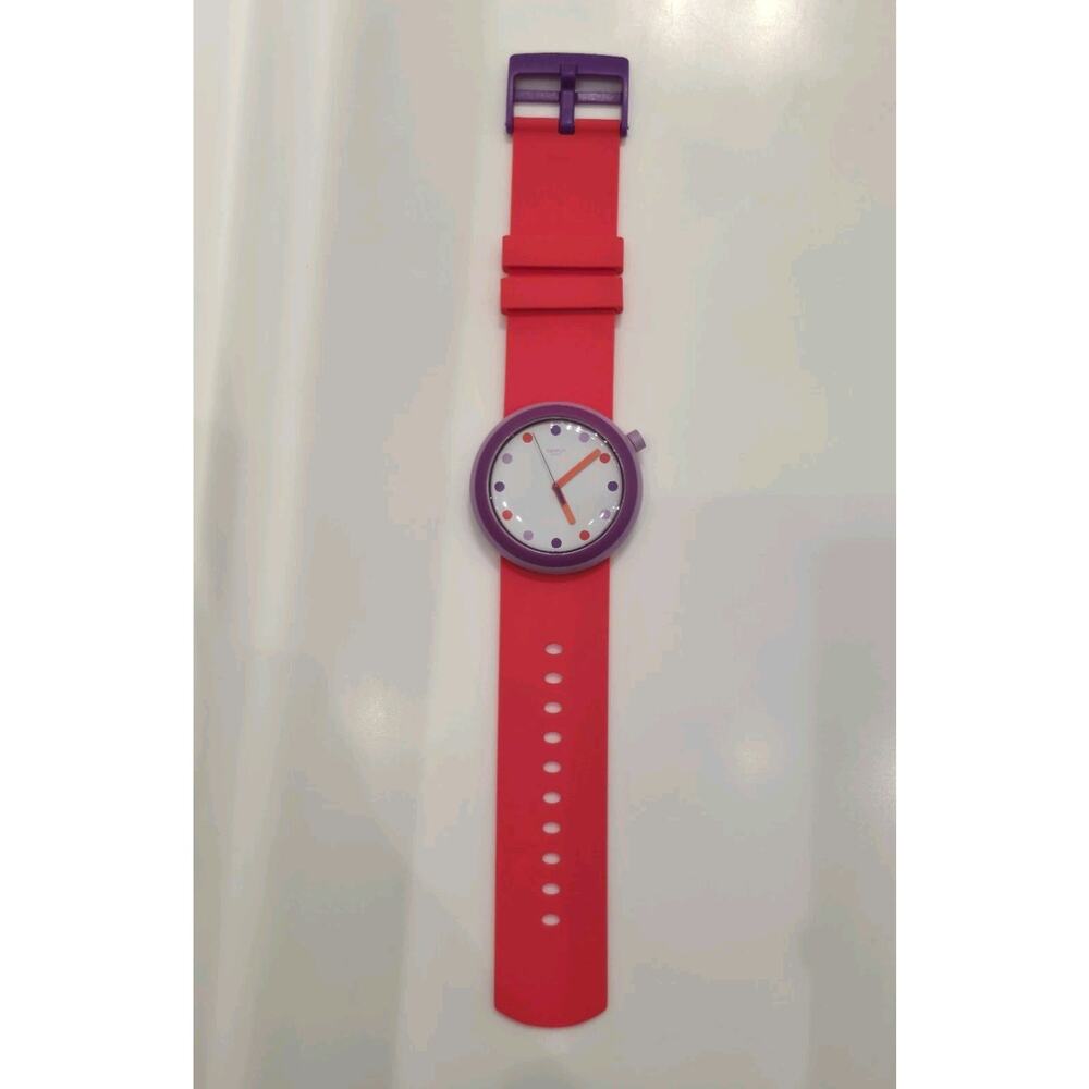 Swatch Popalicious Women Watch White Dial Pink Silicone Strap Purple PNP100 Rare